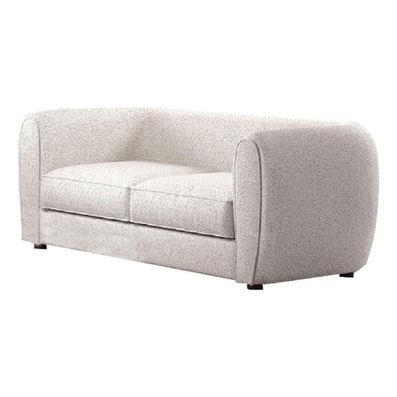 Benjara Dly Loveseat- Off White Boucle Seat- Welt Trim- 68" Tuxedo Style