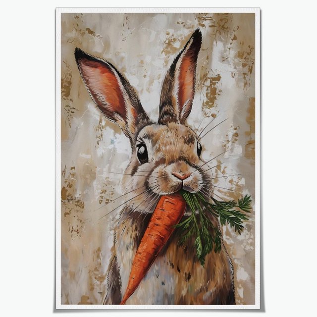 Póster mural vintage de Pascua con estampado de conejo y zanahoria, 40 x 60 cm