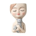 thumbnail image 4 of Head Planter Pots Cute Resin Face Flower Pot with Drainage Creative Decorations, Gift for Women, Man, Office and Garden Decor White Cat, 4 of 10