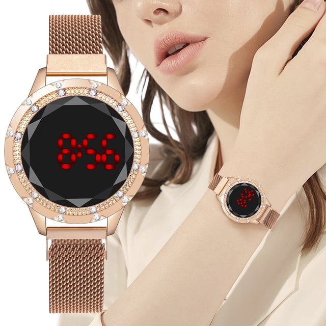PVCS Montre Mode pour Femmes Horloge Acier Inoxydable Décontractée Robe Poignet Cristal Bijoux