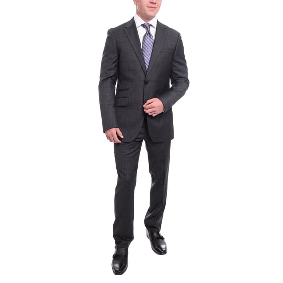 Napoli Slim Fit Gray & Purple Plaid Half Canvassed Super 150's Wool Suit