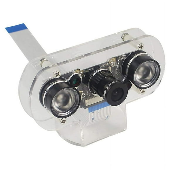 5MP Camera Module For Raspberry Pi 4B/3B+/3B/2B Infrared Night Vision 1080P Camera with Holder Case,1 * Camera module 2 * lamp 1 * line 2 * radiator 1 * screw bag 2 * Acrylic board,white & black