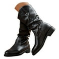 thumbnail image 3 of UngA Mid Calf Womens Boots Motorcycle Riding Boots with Buckle Straps Pull-on Low Block Heel Round Toe Slouchy Boots for Women Black,Size 6.5, 3 of 7