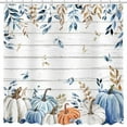 thumbnail image 3 of Fall Pumpkin Shower Curtain,Autumn Watercolor Blue White Pumpkin Shower Curtain,Farmhouse Eucalyptus Leaves Rustic Wood Bathroom Decor,Thanksgiving Holiday Curtains Set with Hooks,72x72 in, 3 of 6