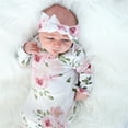 thumbnail image 5 of Baby Coming Home Outfit Knotted Sleep Gown Sleepwear Baby Knot Floral Long Sleeve Sleeping Gown With Headband Set, 5 of 5