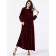 thumbnail image 5 of Women'S Velvet Maxi Dress Casual Solid Color High Waist Long Sleeve Fall Winter Flowy Gown Wine Red L, 5 of 7