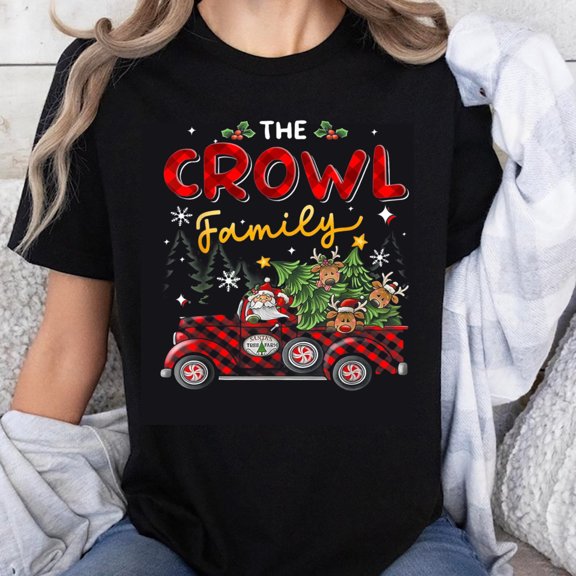 100% Cotton The Crawl Family Christmas Shirt Santa Truck Holiday Ugly Sweater T-Shirt Xmas Tree Reindeer Funny Gift For Family