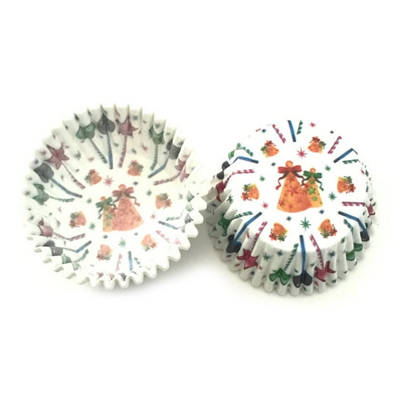 HONITANO 100Pcs Round Multi Color Cupcake Liners Classic Christmas Design Oil Proof Baking Accessories