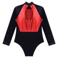 thumbnail image 4 of TiaoBug Leotard for Girls Shiny Color Block Long Sleeve Gymnastic Athletic Bodysuit Dancewear Red 14, 4 of 5