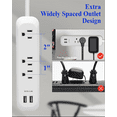 thumbnail image 5 of 2 Pack Power Strip Surge Protector with USB Ports, White Extension Cord 6 Feet 3 Prong, 3 outlets, 2 USB Ports, 1250W/10A, Wall Mountable, Plug Strip Surge Protector 300J for Home Office, SGS Approved, 5 of 5