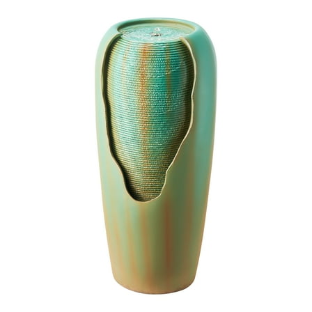 VEVOR Outdoor Water Fountain, 30.71 in Height Fountain and Waterfall, 1-Tier Floor Standing Glazed Jar Style Fountains with LED Light and Pump, for Outdoor Indoor Garden, Home, Patio & Yard (Green)