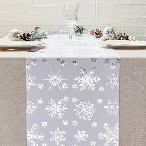 Snowflakes Christmas Table Runner, Velvet Polyester Holiday Table Flag, Christmas Gathering Table Flag, Printed Winter Decor for Xmas Party