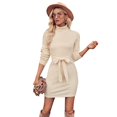 thumbnail image 5 of Gibobby Vestidos de suéter anchos Vestido de manga larga con cuello de punto para mujer, informal, con temperamento, Color sólido, moda de otoño e invierno(Beige,CH), 5 of 5