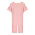 thumbnail image 6 of CPNG Girls Summer Loose Casual Outfits 2Pcs Set Solid Color Short Ruffled Sleeve Crewneck T-Shirt and Shorts Set(Pink,8-9 Years), 6 of 8