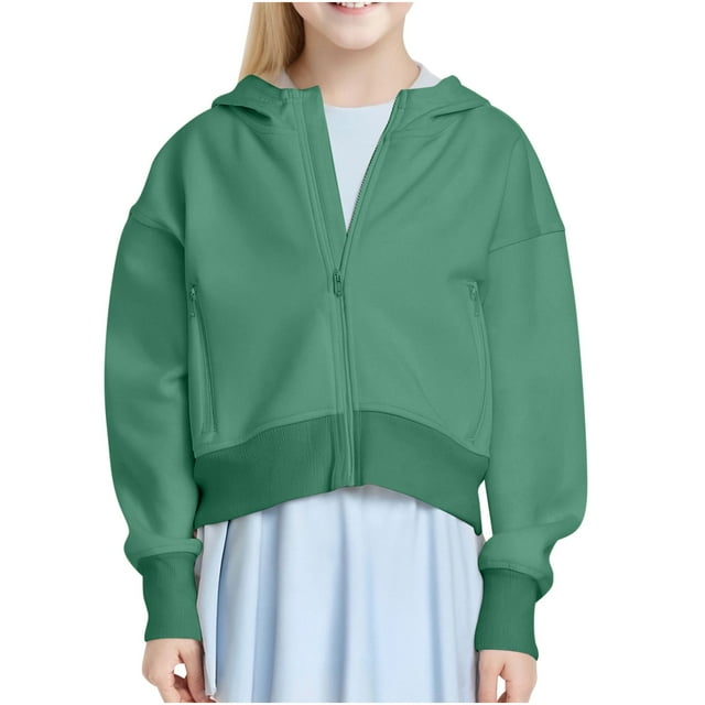 Mgmyaa Girls Full Zip-Front Performance Hoodie Long Sleeve Sports Pullover Crop Sweatshirts