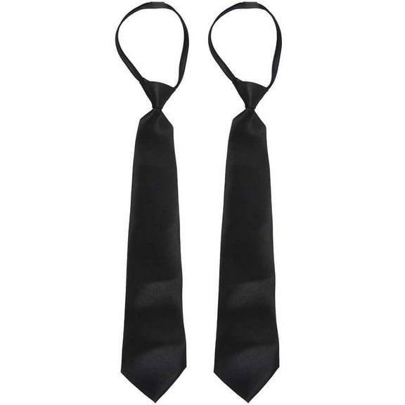 2X Men Solid Black Polyester Zip Up Necktie Smooth Zipper Tie