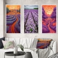 thumbnail image 1 of Designart "Lavender Fields Sunset Glow I" Lavender Framed Wall Art Set Of 3 - Purple Traditional Frame Canvas Set For Living Room Decor, 1 of 6