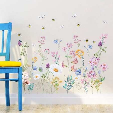Watercolor Flower Fairy Wall Decal, Pink Fairy with Butterfly Wall Sticker, Removable Peel and Stick Wall Mural, Magical Girls Nursery Bedroom Playroom Wall Decor, Fantasy Fairy Wall Art