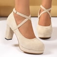 thumbnail image 3 of HEWUQI Womens Closed Toe Suede Heels Cross Ankle Strap Slingback Block Pumps Comfortable Elegant Party Wedding Dressy Shoes Beige Size 9, 3 of 6