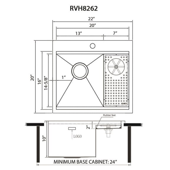 Ruvati USA RVH8262ST 22 in. Glass Rinser & Sink Combo Workstation for Wet Bar Bottle Washer Drop in Topmount