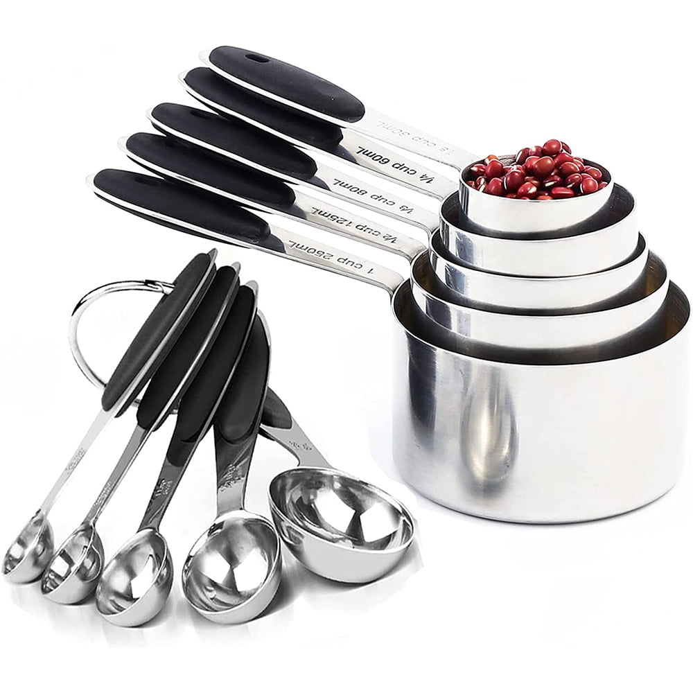 Colorful Stainless Steel Measuring Cups,Measuring Spoons Set of 11 Top Quality 18/8 Stainless Steel Stackable Cups with Spoons Coffee Scoop Sealing Clips 