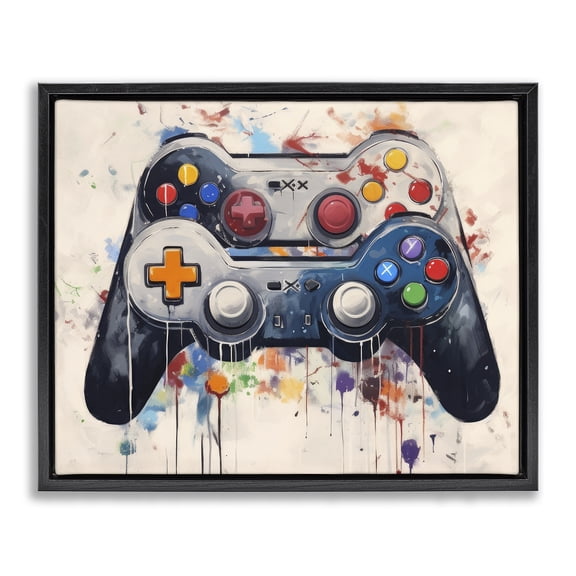 Stupell Industries Contemporary Joystick Journeys Controller Duo Black Floating Frame Canvas Art, 21 x 17, by Lazar Studio