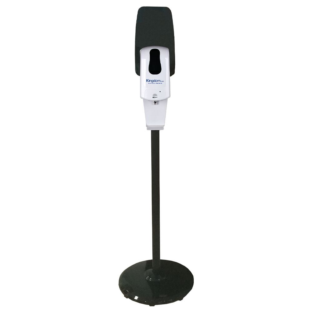 Kingdom Elite Series Touchless Hand Sanitizer Dispenser with Black Metallic Stand and 1 Gallon of 80% Alcohol Hand Sanitizer