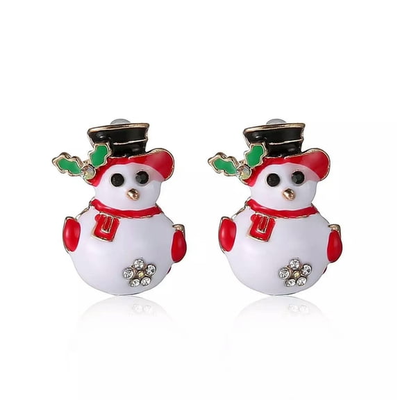 EOEMY Christmas Snowman Rhinestone Enamel Stud Earrings Gold 22X15mm P162-Default