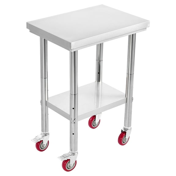 KFFKFF Stainless Steel Work Table, 24 x 18 Inches Food Prep Station with Wheels, Kitchen Table with Adjustable Undershelf for Commercial Kitchens, Restaurants, Hotels, Garages, and Outdoor Use