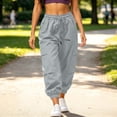 thumbnail image 2 of Edvintorg Womens Cargo Pants Outdoor Hiking Travel Elastic Waisted Workout Cuffed Trouser with Pockets Clothes Women Gray L, 2 of 9