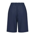 thumbnail image 4 of Pxkloy Womens Elastic Waist Shorts Cotton Linen Knee Length Shorts High Waist Drawstring Print Shorts Lounge Comfy Summer 2025 Pockets Shorts Navy,L, 4 of 4