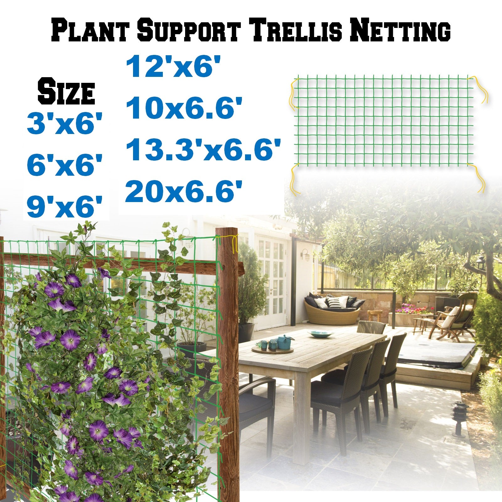 SUNNYOUTDOOR Trellis Netting Support Net for Plants Climbing Plants Grow Mesh Net (6'x9')