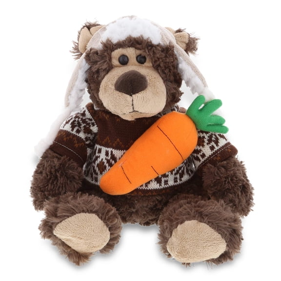 DolliBu Happy Easter Super Soft Plush Grizzly Bear With Clothes & Carrot - Stuffed Animals with Carrot Plush, Perfect Easter Holiday Surprise Gift, Spring Easter Wild Life Plush Animal - 9"