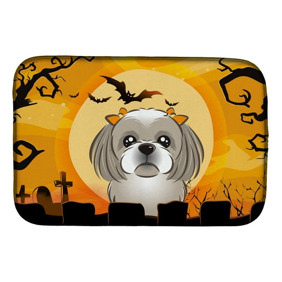 Halloween Gray Silver Shih Tzu Dish Drying Mat