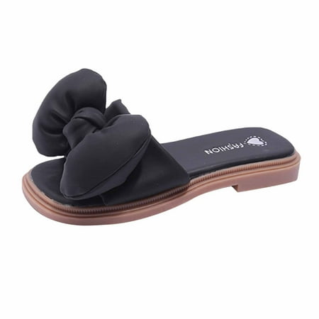 

YODETEY Summer Shoes for Baby clearance Toddler Shoes Baby Girls Cute Bow Non-slip Soft Sole Beach Roman Sandals Slippers