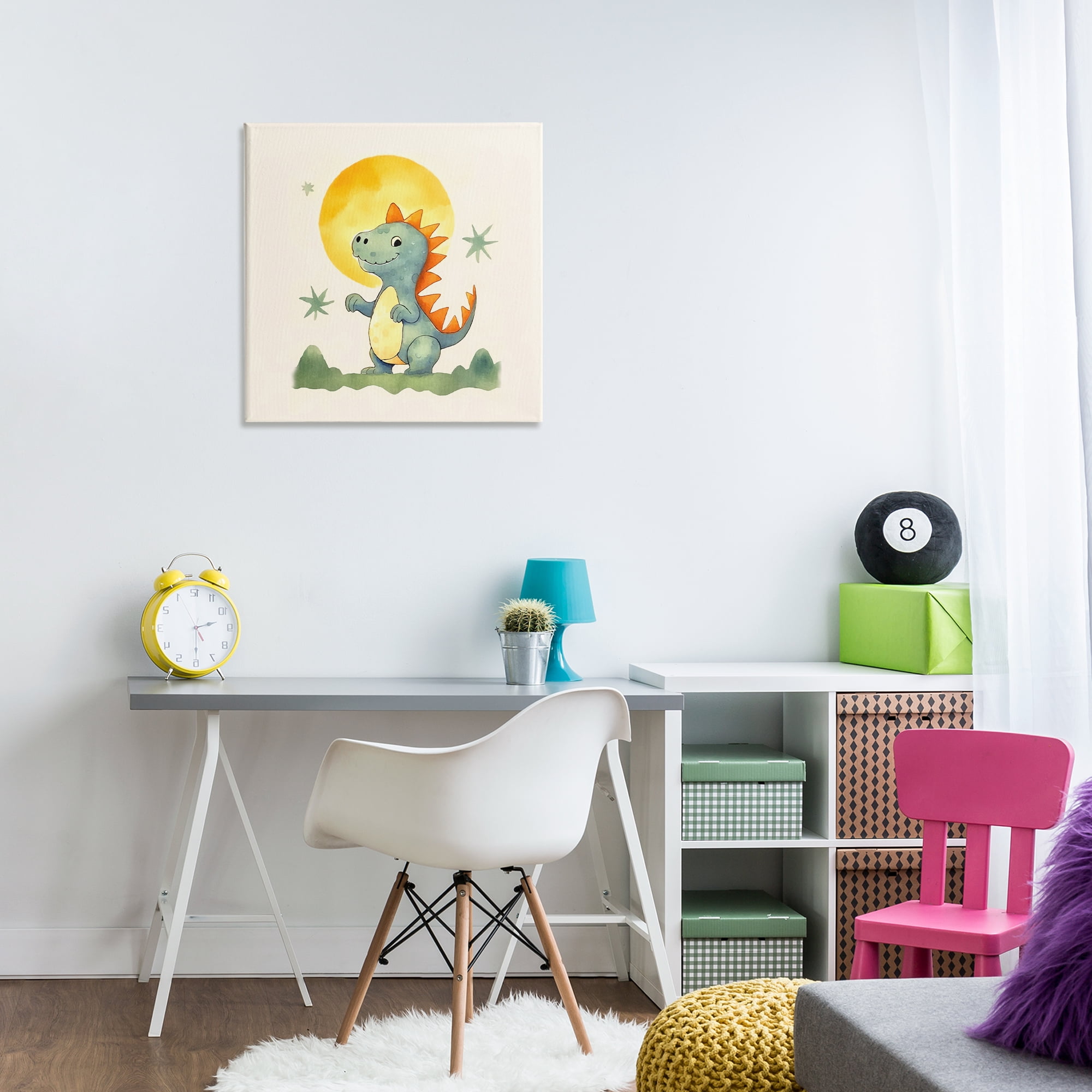 Stupell Industries Dino Under Moonlight Animals Painting Wrapped Canvas Art Print Wall Art, 24 x 24
