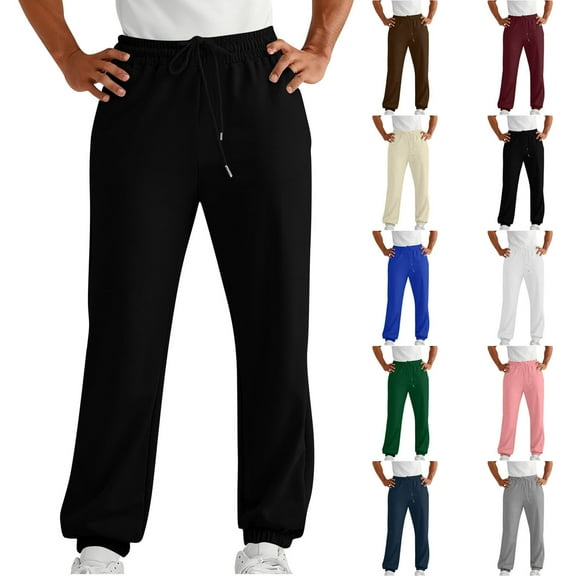 Womens Sweatpants 2025 Baggy Wide Solid Color Casual Straight Leg Wide Leg Drawstring Pocket Sweatpants Long Pants Athletic Pants for Workout, Jogging, Running Black XL