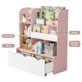 thumbnail image 4 of Homfa Kid's Large Bookshelf with 3 Movable Drawers, 5-Cube Bookcase with 4-Tier Display Stand, Toy Storage Organizer for Bedroom Playroom, White Pink, 4 of 9
