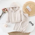 thumbnail image 3 of CYRBOKO Sweaters Outfit Sets for Girls, Comfy Zipper Long Sleeve Fall Winter Hooded Tops and Flared Pants White Size 1-8 T, 3 of 3