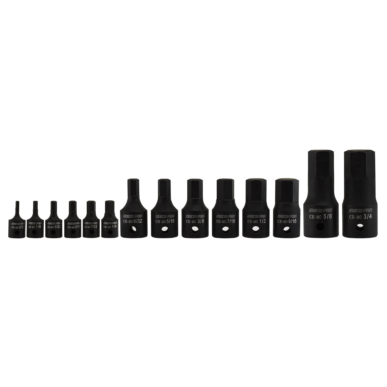NEIKO 01142B Allen Bit Socket Set | 14 Piece | SAE | 3/32” to 3/4" | 1/4", 3/8” and 1/2" Drive | Cr-Mo Impact Grade