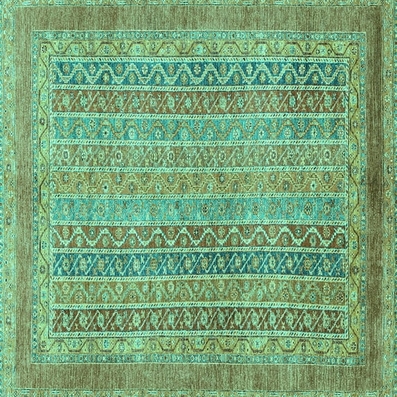 Ahgly Company Machine Washable Indoor Square Abstract Turquoise Blue Modern Area Rugs, 5' Square