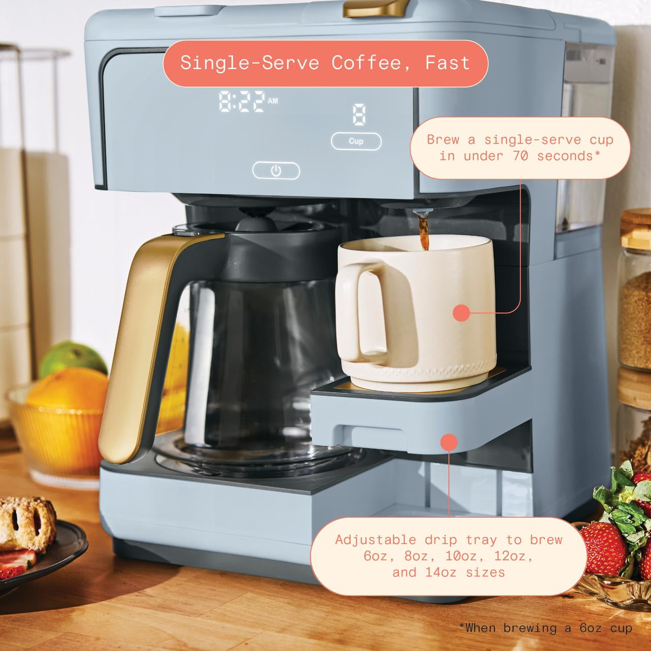Beautiful Multi-Brew 12-Cup Programmable Drip & Single-Serve Coffee Maker, Cornflower Blue by Drew Barrymore