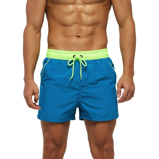 Innerwin Mens Swimsuit High Waist Boardshorts Drawstring Quick Dry Swimwear Solid Color Swimming Pool Dark Blue Green XXL