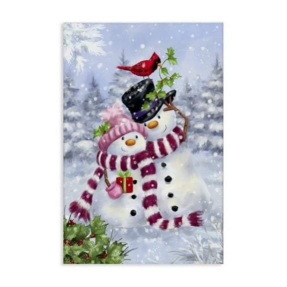 Stupell Industries Happy Snowman & Cardinal Holiday Painting Gallery Wrapped Canvas Art Prints Wall Art, 16 x 24