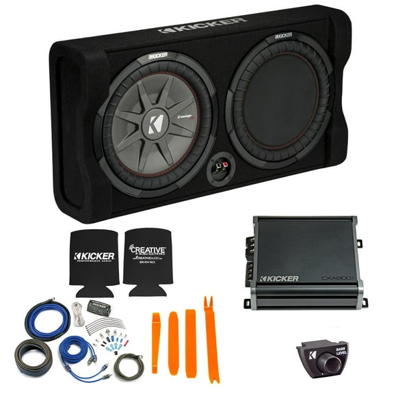 Kicker 47TRTP122 12-Inch Thin Down Firing Subwoofer And Passive Radiator Enclosure, Kicker CX800 amplifier and wire kit