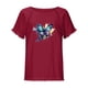 thumbnail image 4 of Blusa de manga corta con estampado regular de flecos y cuello redondo de algodón y cáñamo para mujer OAVQHLG3B Store  lin121212, 4 of 5