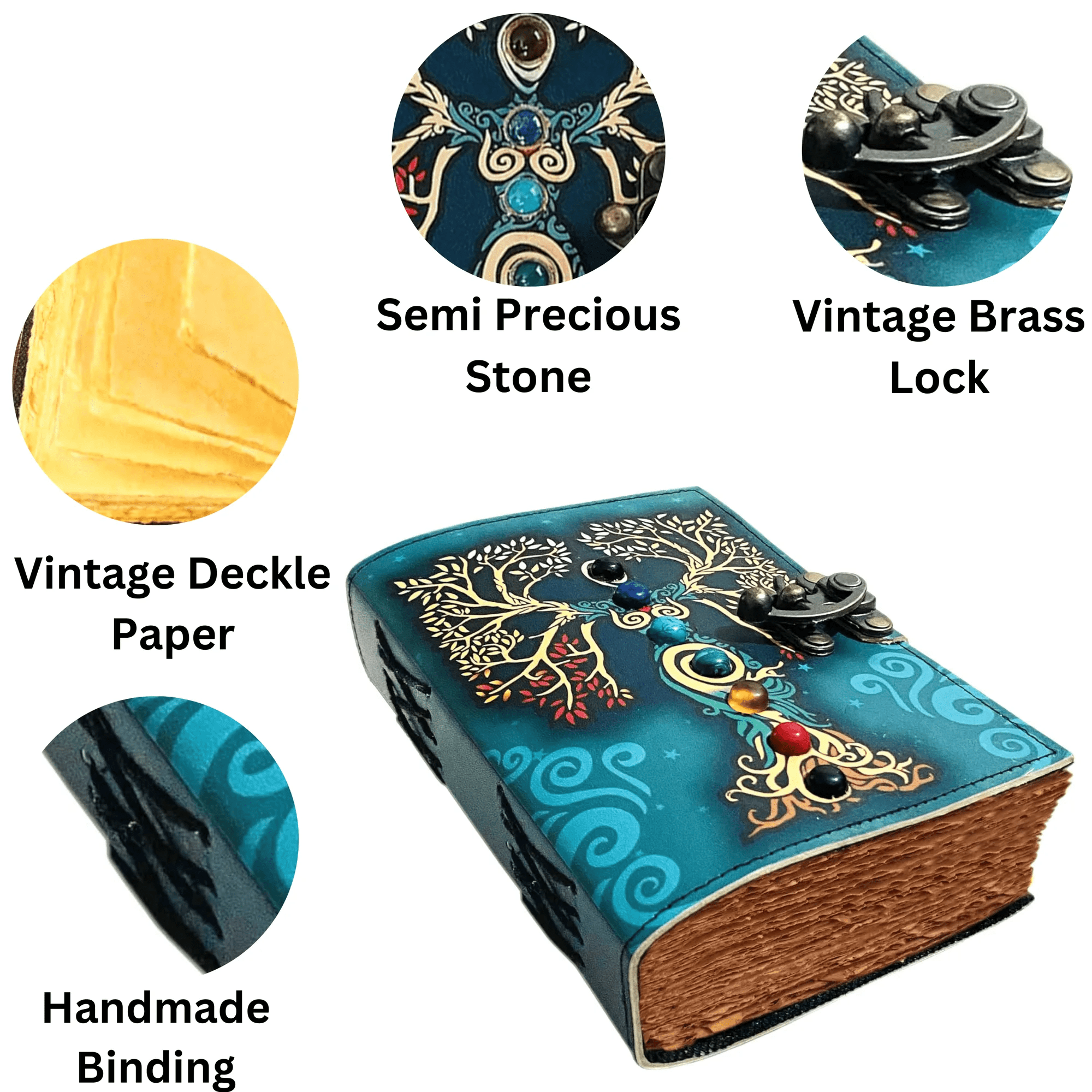 Vintage Rustic Leather Journal – Handmade Lock Diary with Key Charm, 7x5 Inch, 200 Blank Pages
