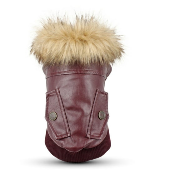 YUANZI Dog Leather Jacket Winter Dog Coats Windproof Waterproof Warm Lined Jackets for Small Dogs Puppy Cats Red Medium