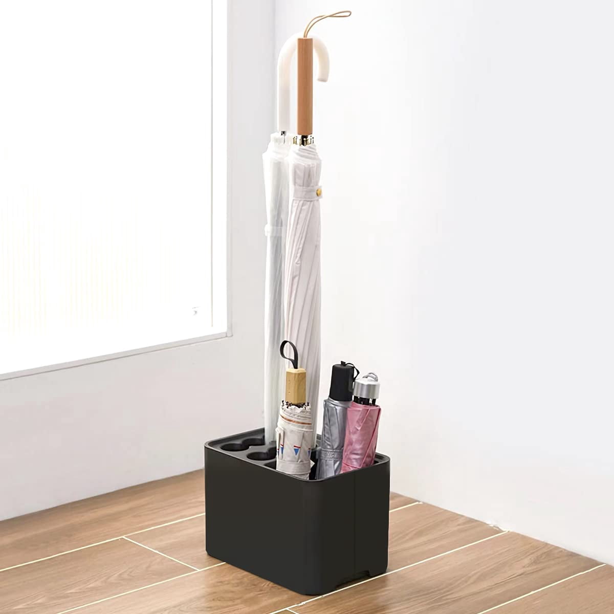 Umbrella Stand Rack Holder With Drip Tray For Entryway Corner Space Saving Organizer Home Office Decor Stored 10 (black)