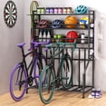 thumbnail image 2 of GIOTORENT Garage Bike Storage Rack, Heavy Duty Freestanding Adjustable Bike Rack with Shelves, Holds 3–4 Bikes, Garage Organizer with Hooks, 2 of 8